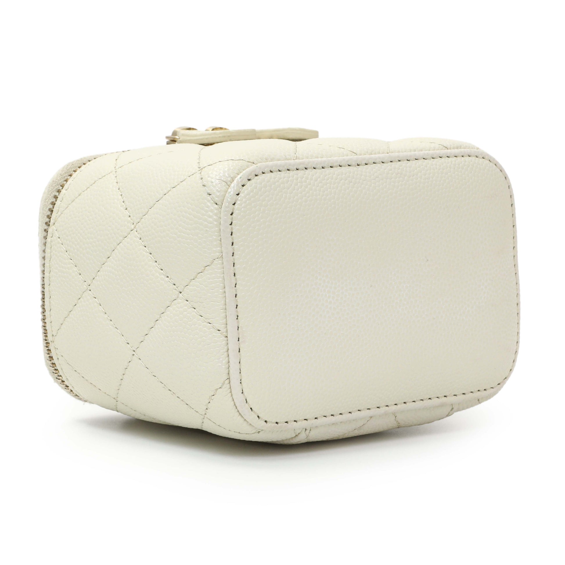 Exclusive Chanel White Caviar Mini Vanity Case With Chain — Back View