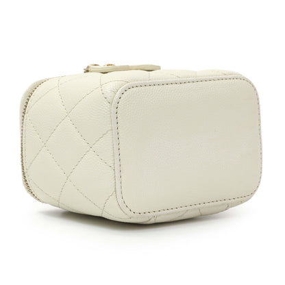Exclusive Chanel White Caviar Mini Vanity Case With Chain — Back View