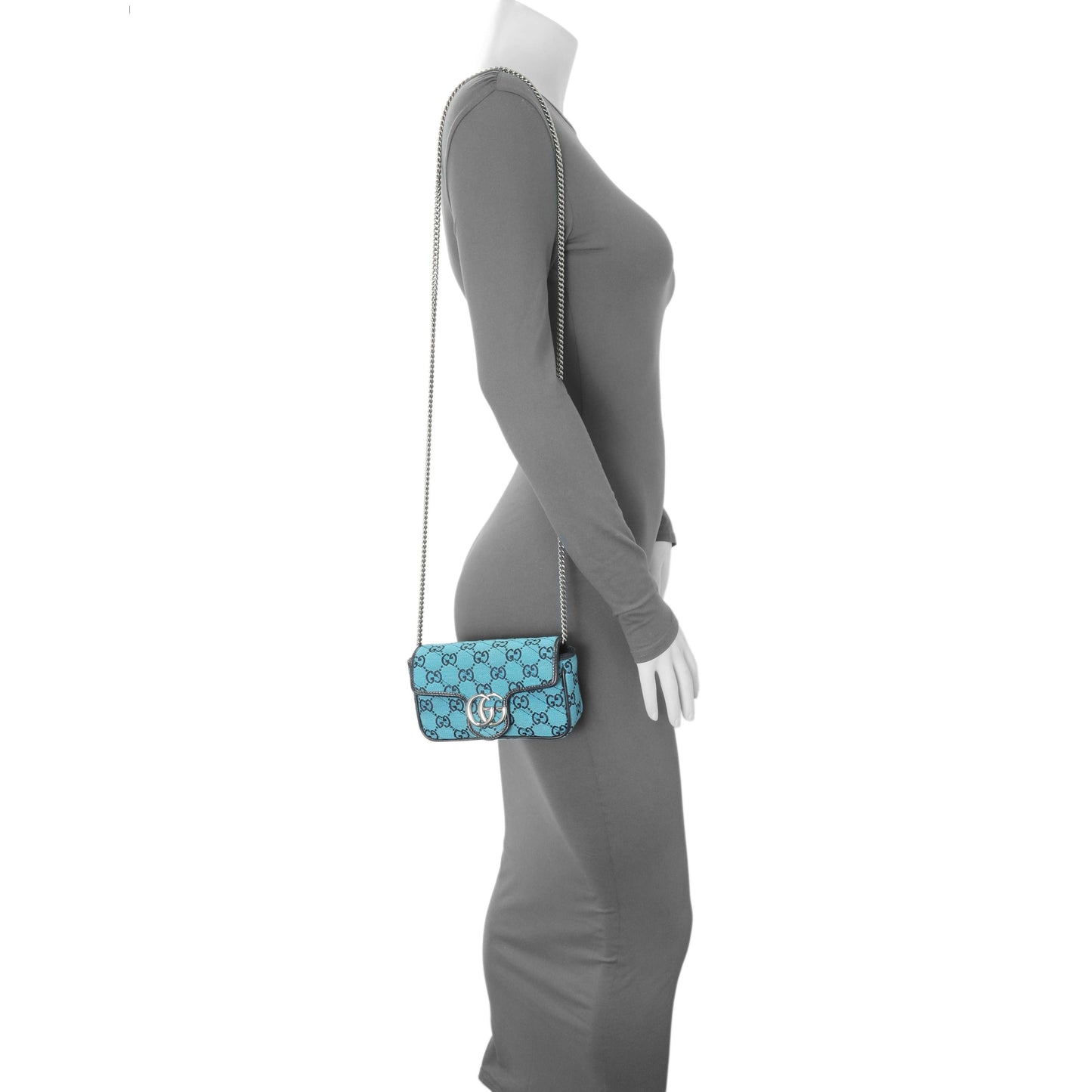 Exclusive Gucci Blue Monogram Matelasse Diagonal Super Mini GG Marmont Shoulder Bag — Alternate View 7