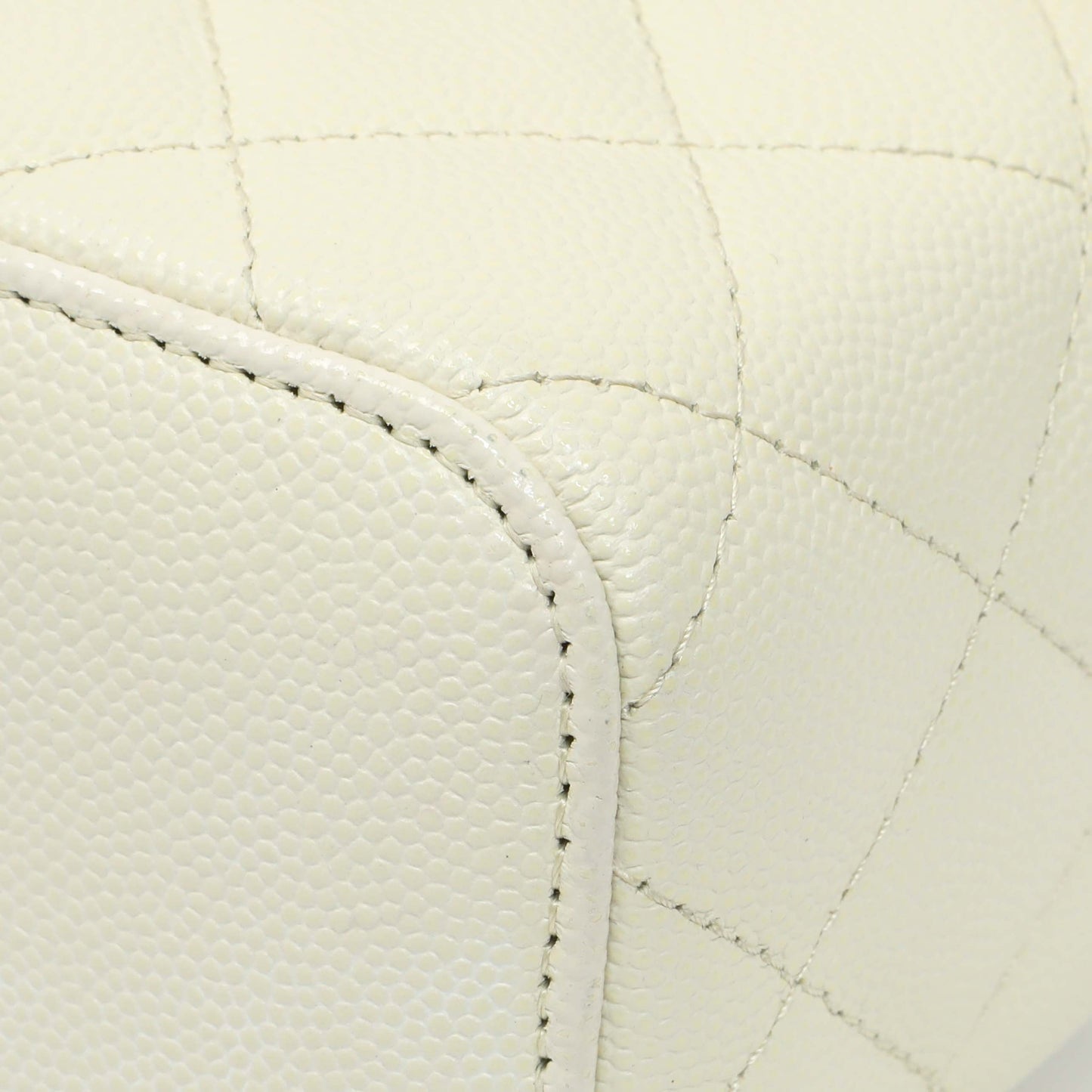 Exclusive Chanel White Caviar Mini Vanity Case With Chain — Detail View