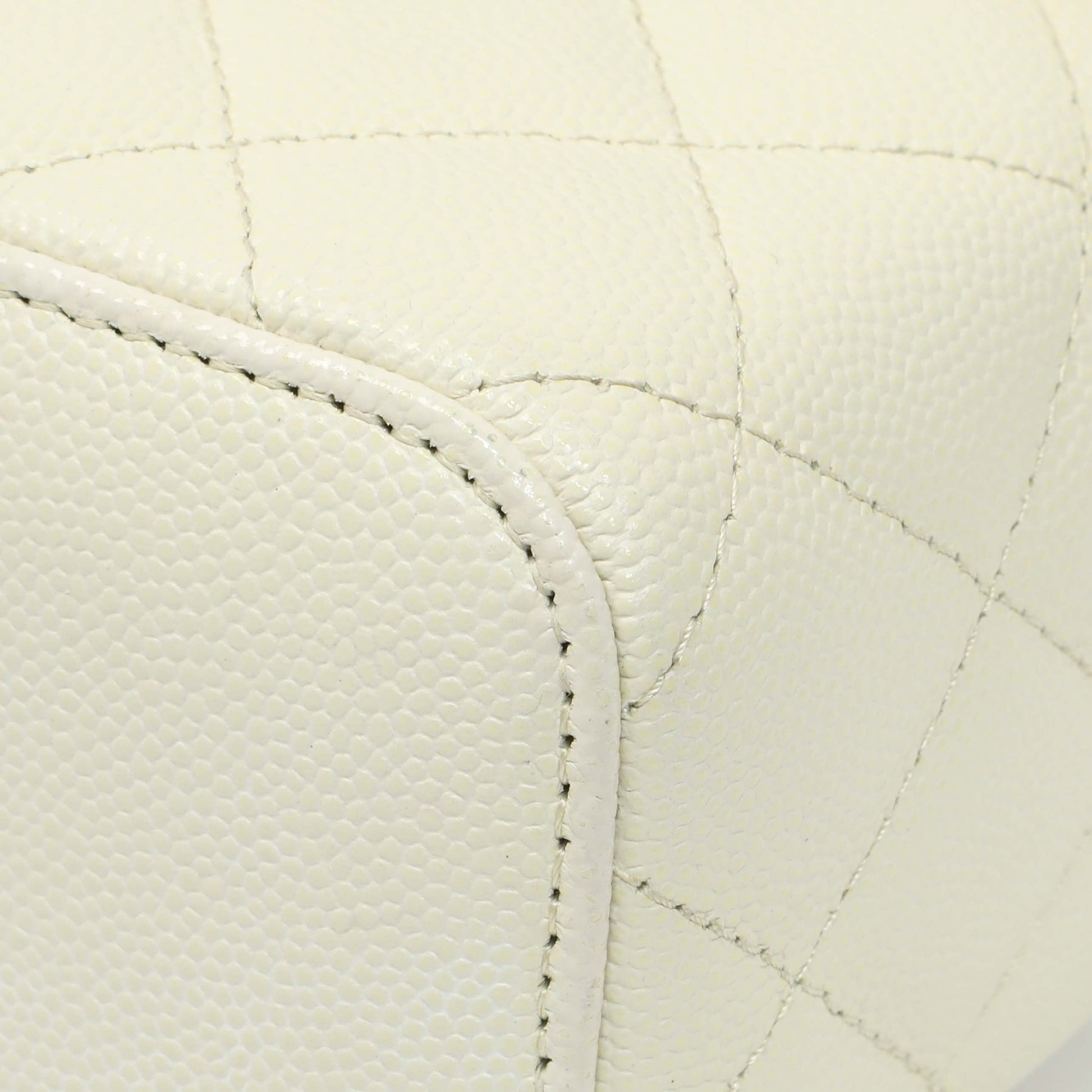 Exclusive Chanel White Caviar Mini Vanity Case With Chain — Detail View