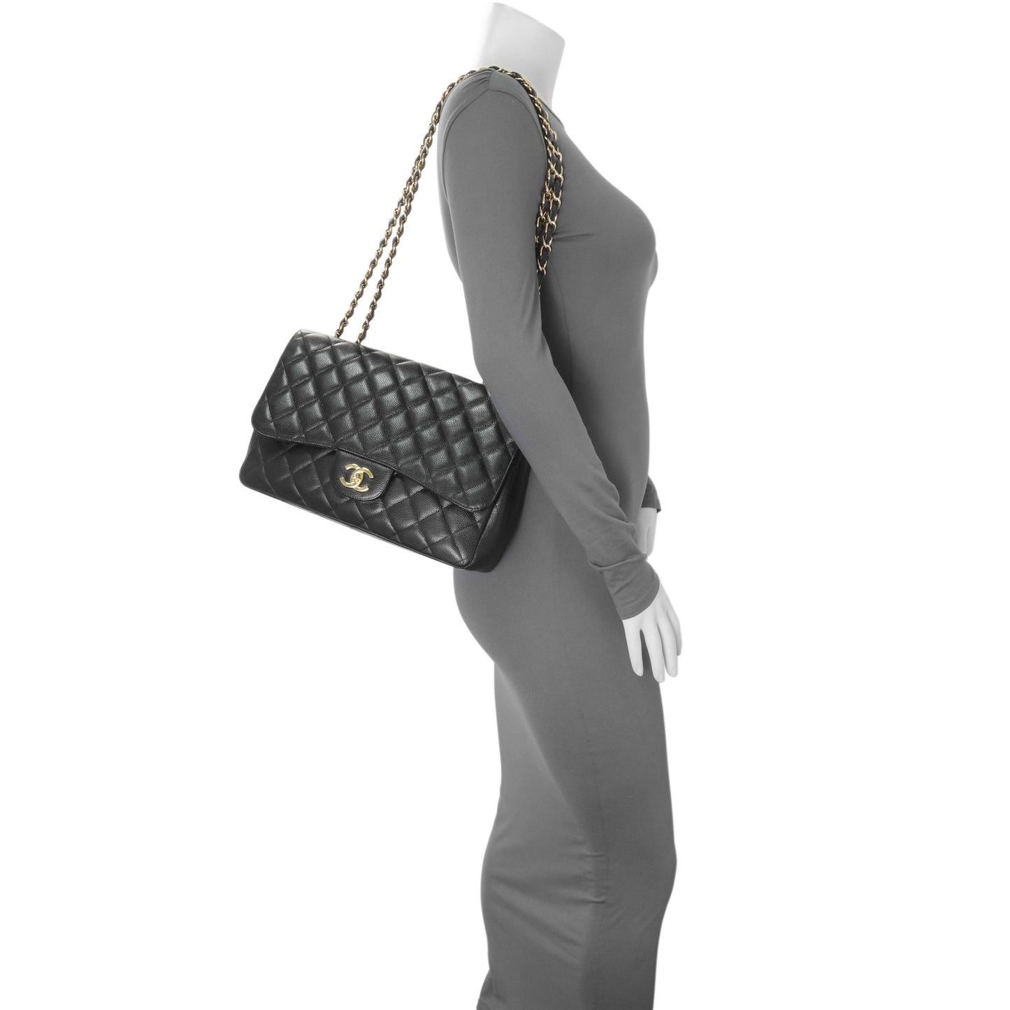 Exclusive Chanel Black Quilted Caviar Jumbo Single Flap — Alternate View 7