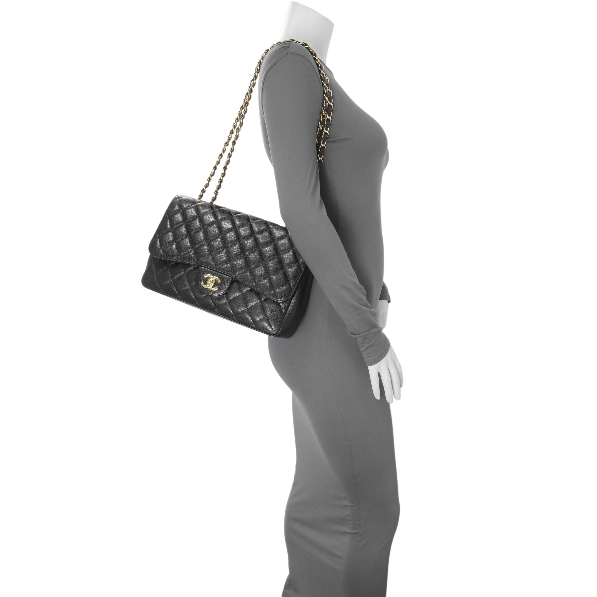 Exclusive Chanel Black Quilted Caviar Jumbo Single Flap — Alternate View 7