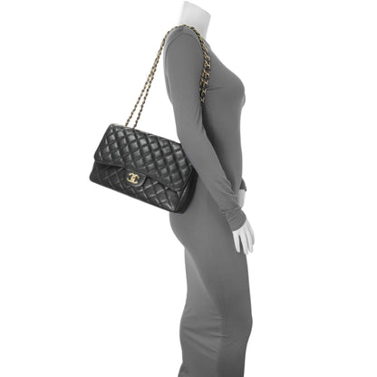 Exclusive Chanel Black Quilted Caviar Jumbo Single Flap — Alternate View 7