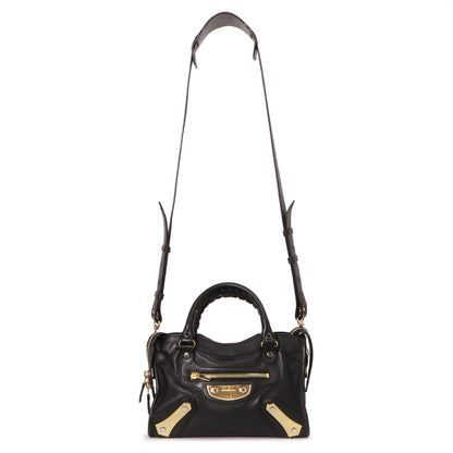 Exclusive Balenciaga Black Calfskin Metal Plate Mini  City — Front View