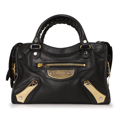 Exclusive Balenciaga Black Calfskin Metal Plate Mini  City — Side View
