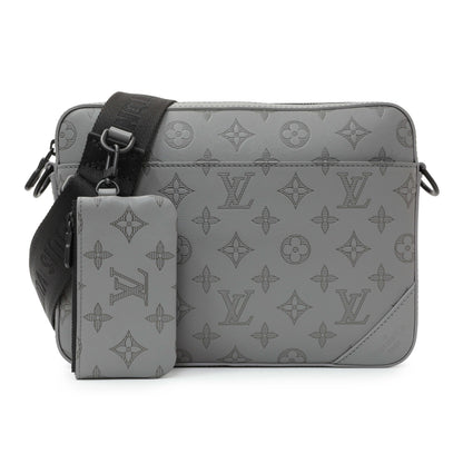 Exclusive Louis Vuitton Grey Calfskin Monogram Shadow Duo Messenger — Front View