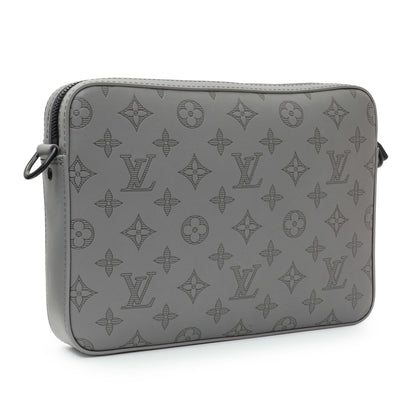 Exclusive Louis Vuitton Grey Calfskin Monogram Shadow Duo Messenger — Side View