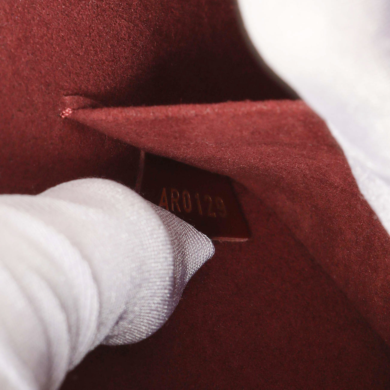Exclusive Louis Vuitton White/Burgundy Epi Alma BB — Detail View