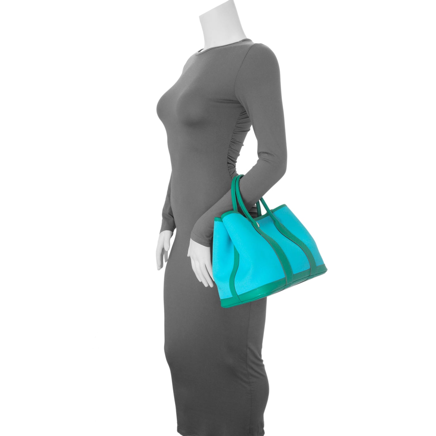 Exclusive Hermes Bleu Azteque Menthe Toile Officier Epsom Garden Party 30 TPM — Alternate View 11