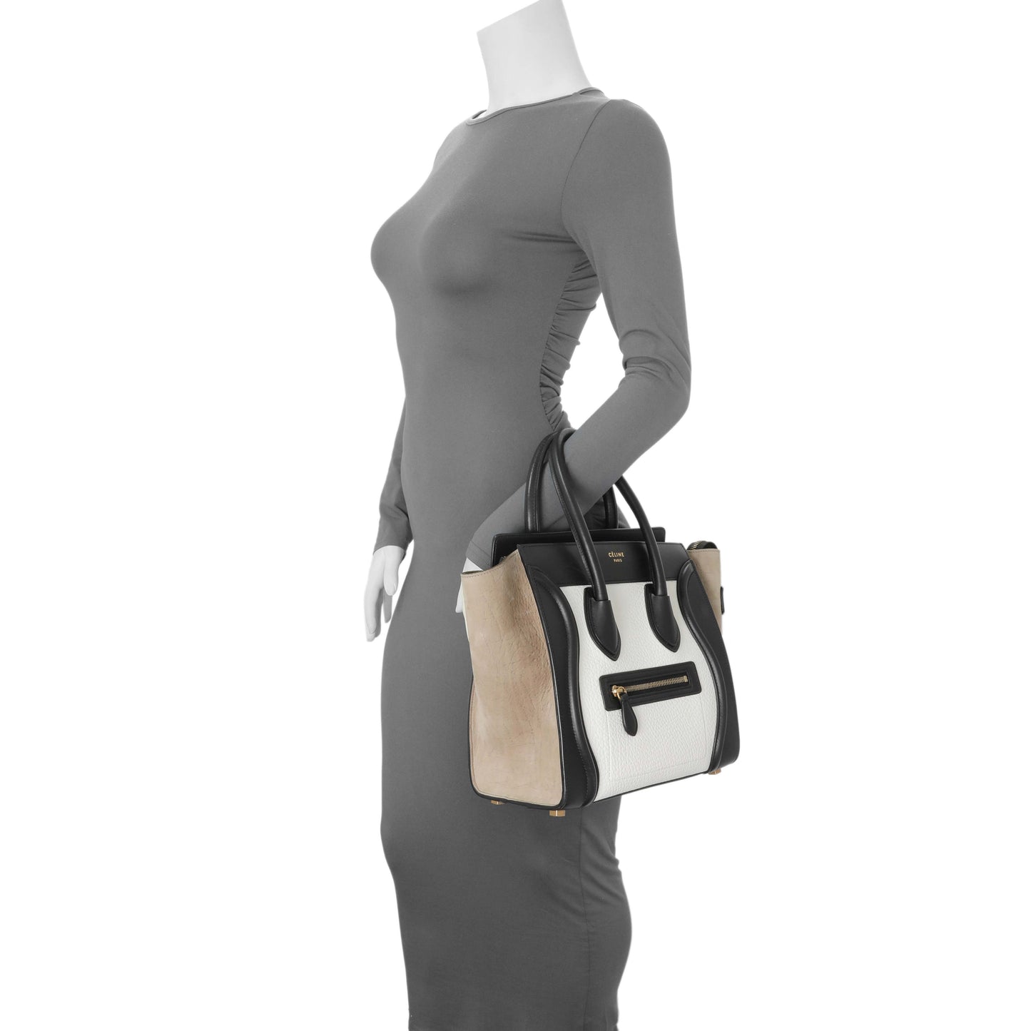 Exclusive Celine Tricolor Calfskin Suede Micro Luggage Tote — Alternate View 13