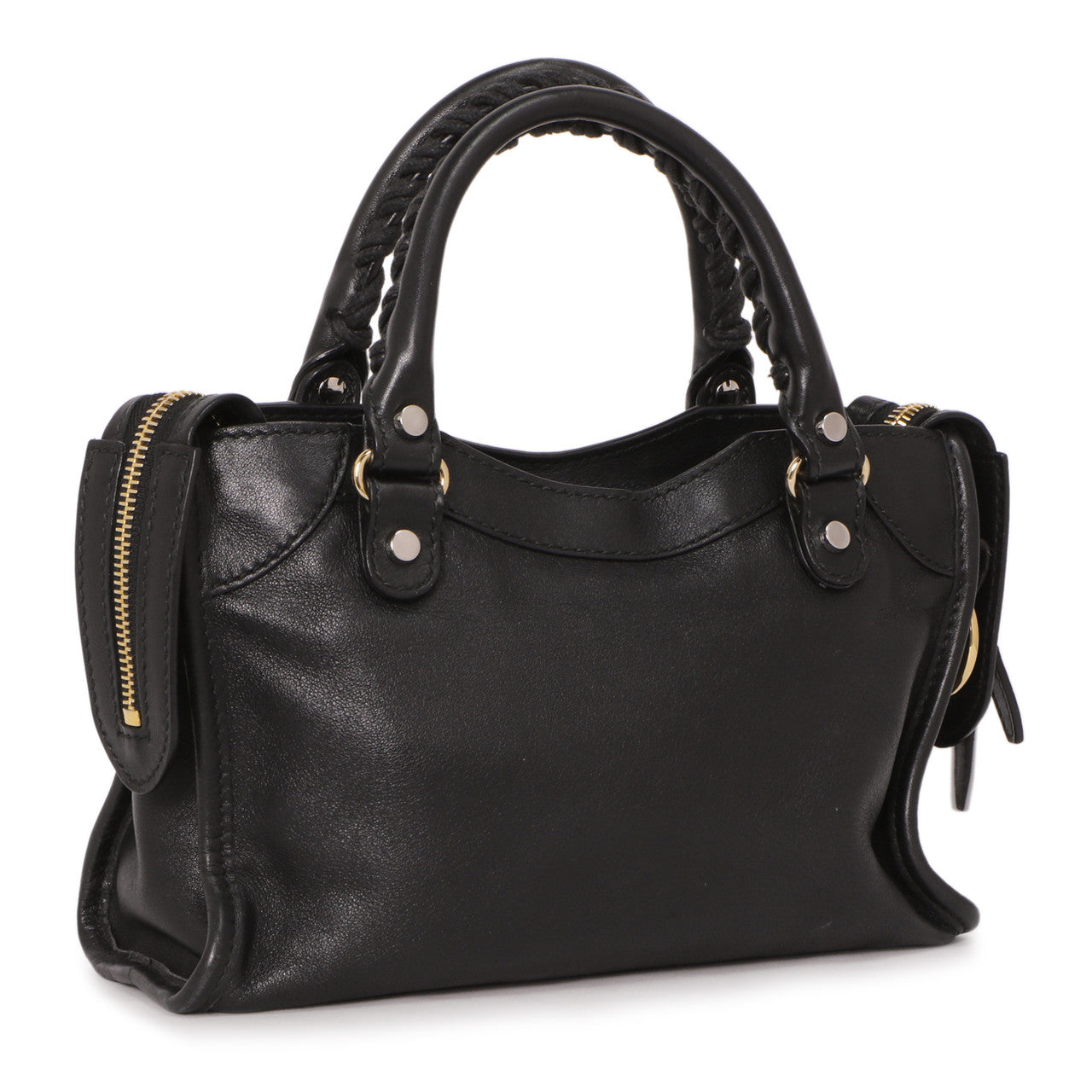 Exclusive Balenciaga Black Calfskin Metal Plate Mini  City — Back View