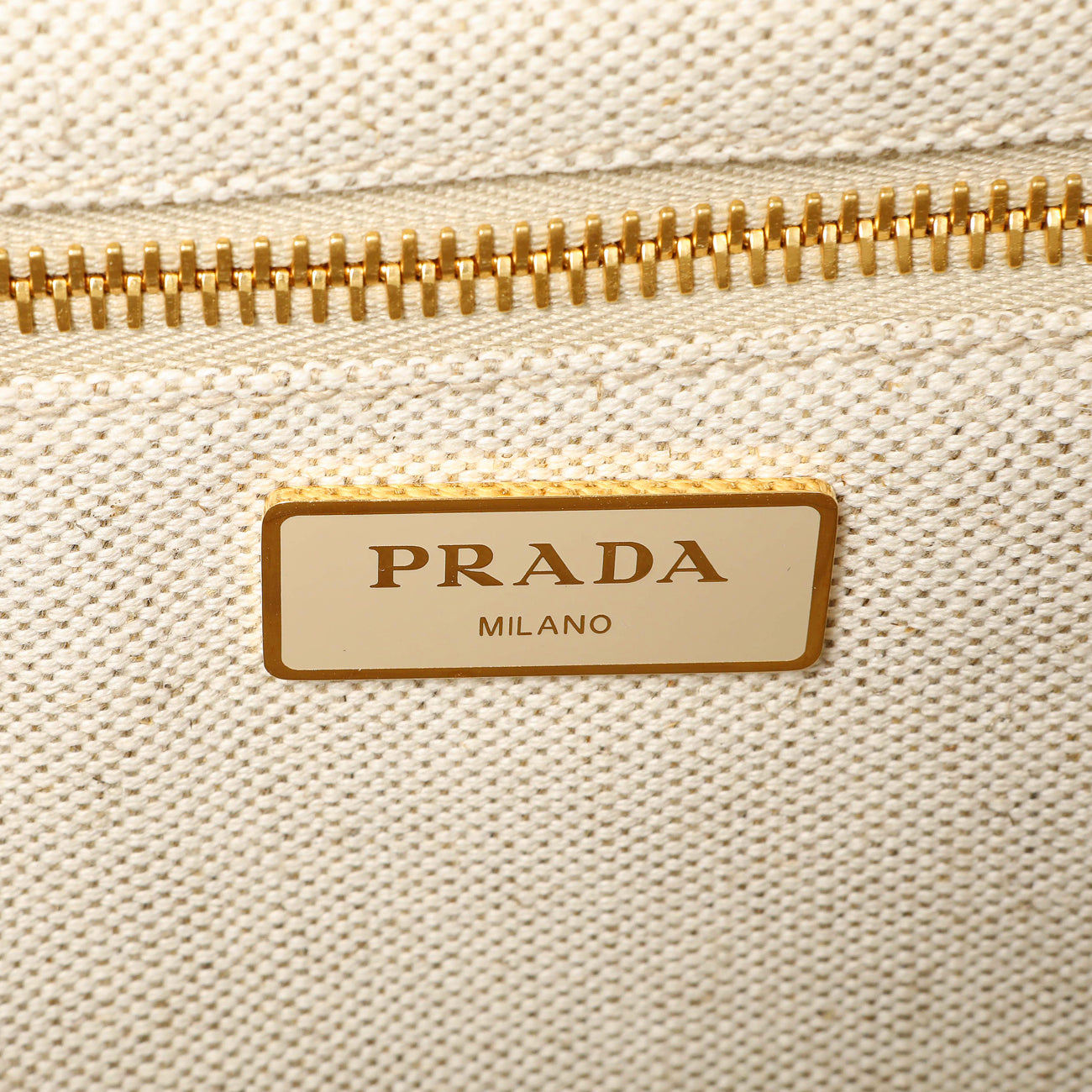 Exclusive Prada Beige Wicker Linen Medium Tote — Detail View