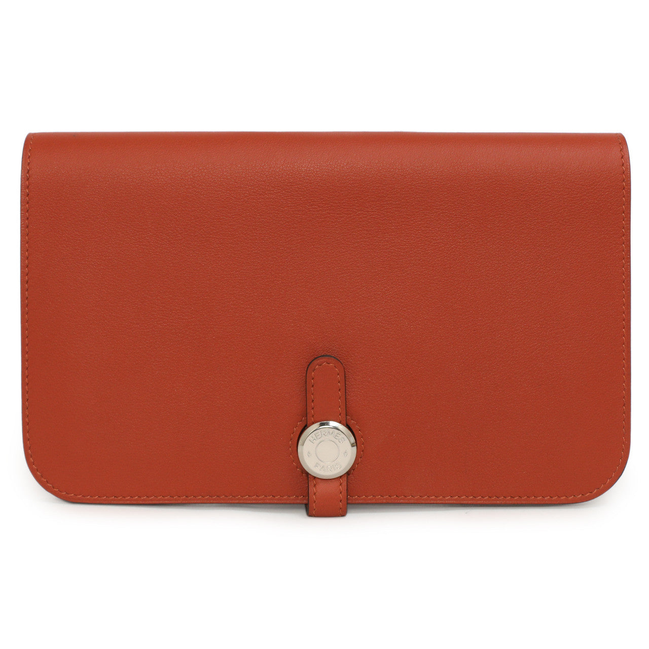 Exclusive Hermes Vermillion Swift Leather Dogon Duo  Wallet — Front View