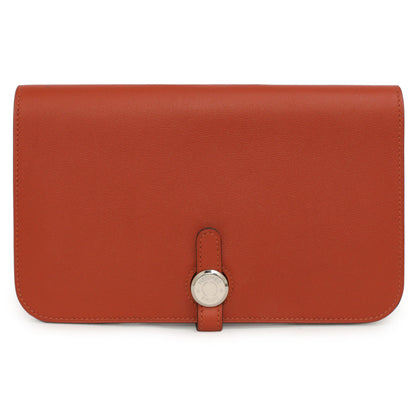 Exclusive Hermes Vermillion Swift Leather Dogon Duo  Wallet — Front View