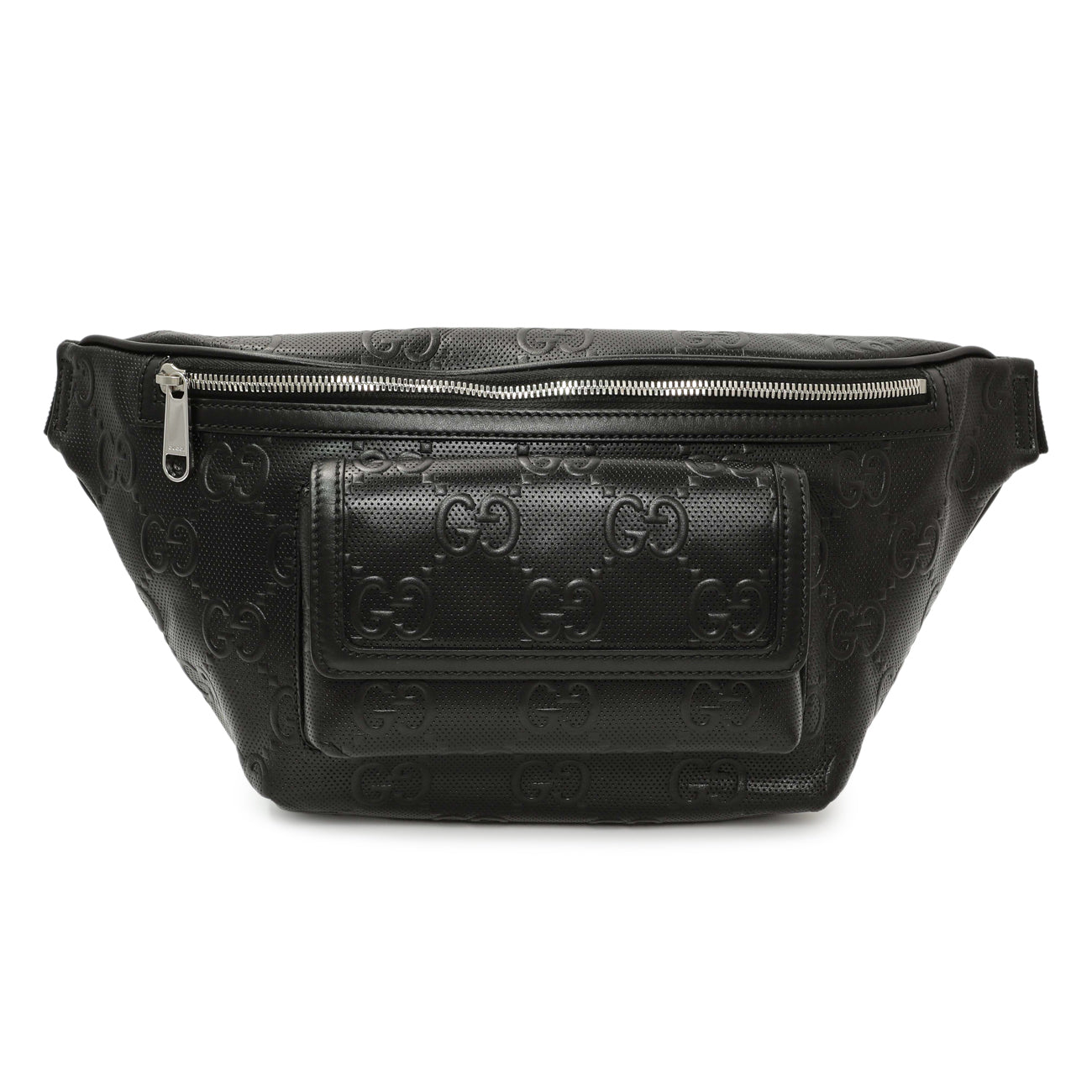 Exclusive Gucci Black Calfskin GG Tennis Embossed Pocket Belt Bag — Front View