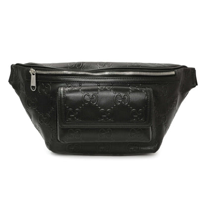 Exclusive Gucci Black Calfskin GG Tennis Embossed Pocket Belt Bag — Front View