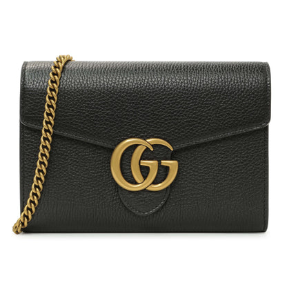 Exclusive Gucci Black Calfskin GG Marmont Chain Wallet — Front View