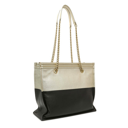 Exclusive Chanel Metallic Gold Black Goatskin Boy Shopping Tote — Side View