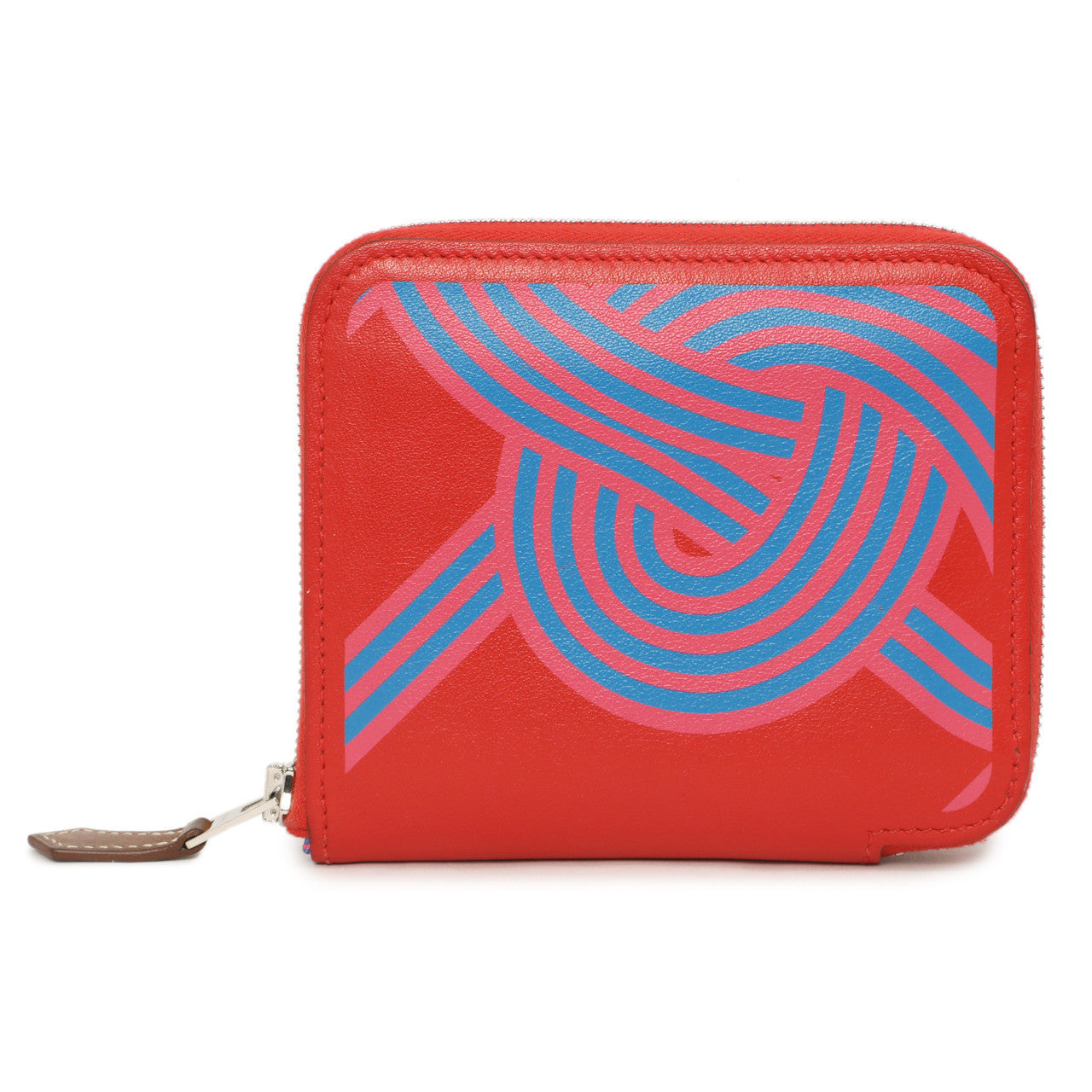 Exclusive Hermes Rouge De Coeur Swift Noeuds Marins Silk'in Compact Zip  Wallet — Side View