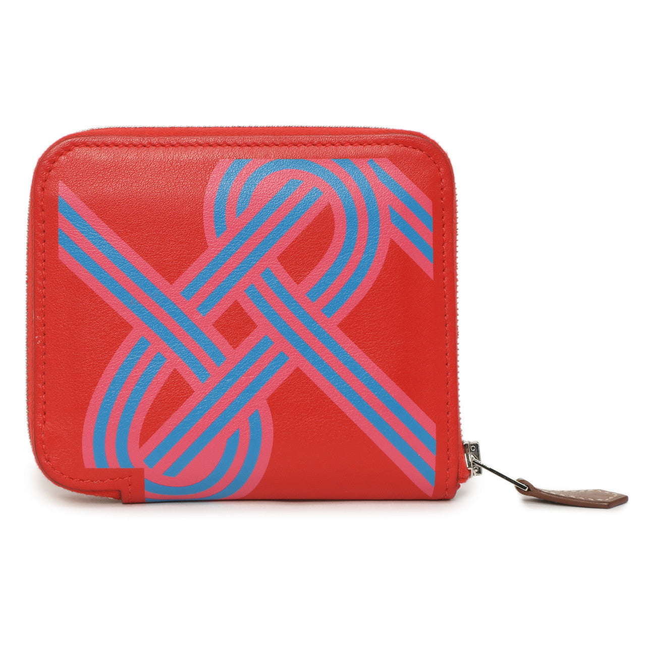 Exclusive Hermes Rouge De Coeur Swift Noeuds Marins Silk'in Compact Zip  Wallet — Front View