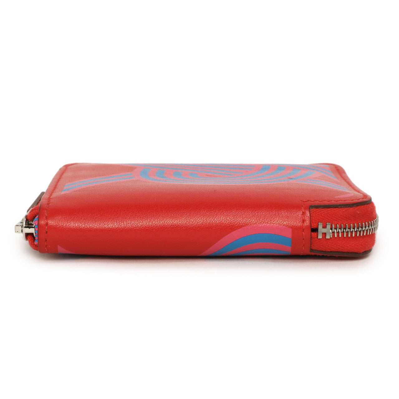 Exclusive Hermes Rouge De Coeur Swift Noeuds Marins Silk'in Compact Zip  Wallet — Back View