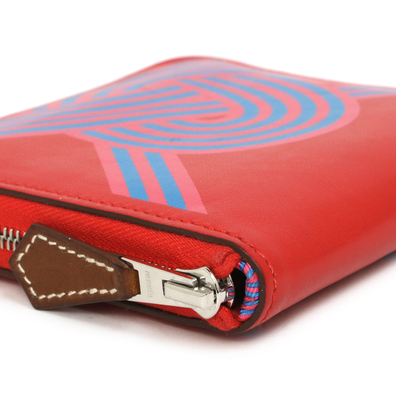 Exclusive Hermes Rouge De Coeur Swift Noeuds Marins Silk'in Compact Zip  Wallet — Top View