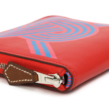 Exclusive Hermes Rouge De Coeur Swift Noeuds Marins Silk'in Compact Zip  Wallet — Top View