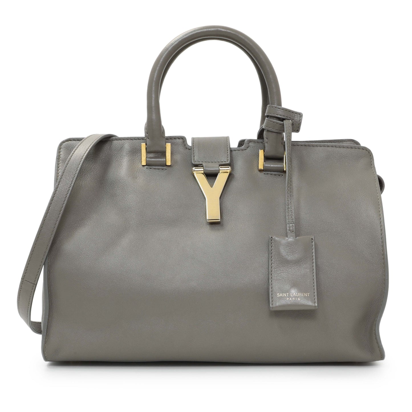Exclusive Saint Laurent Grey Calfskin Small Classic Y Cabas — Front View