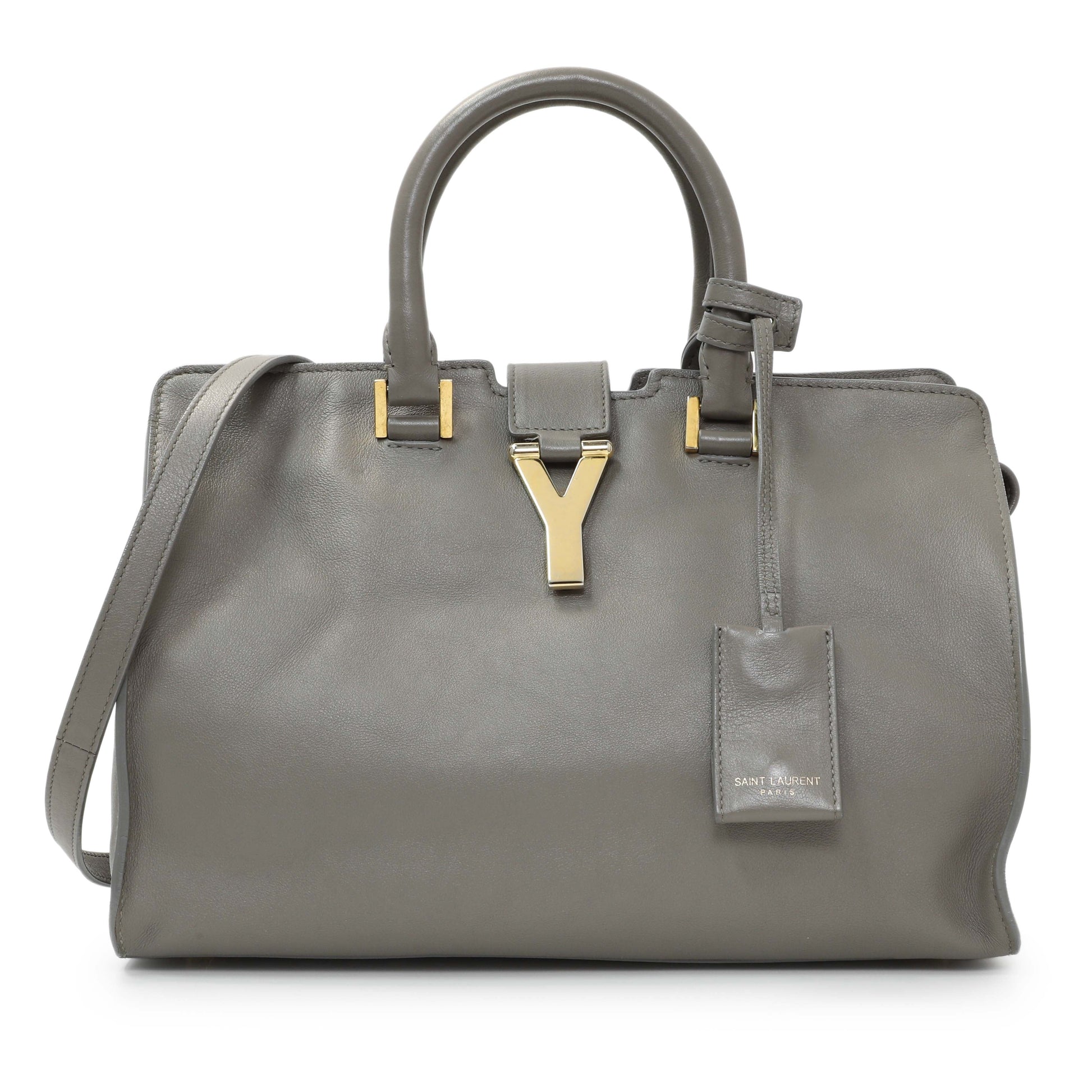Exclusive Saint Laurent Grey Calfskin Small Classic Y Cabas — Front View