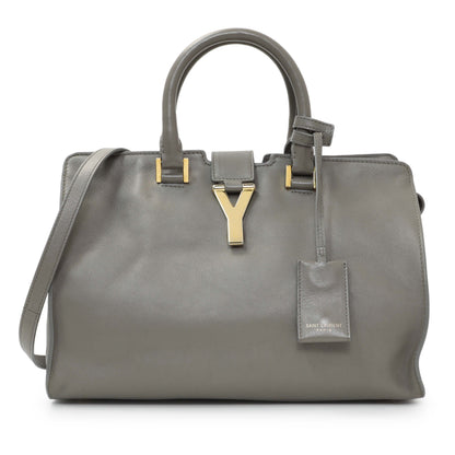Exclusive Saint Laurent Grey Calfskin Small Classic Y Cabas — Front View