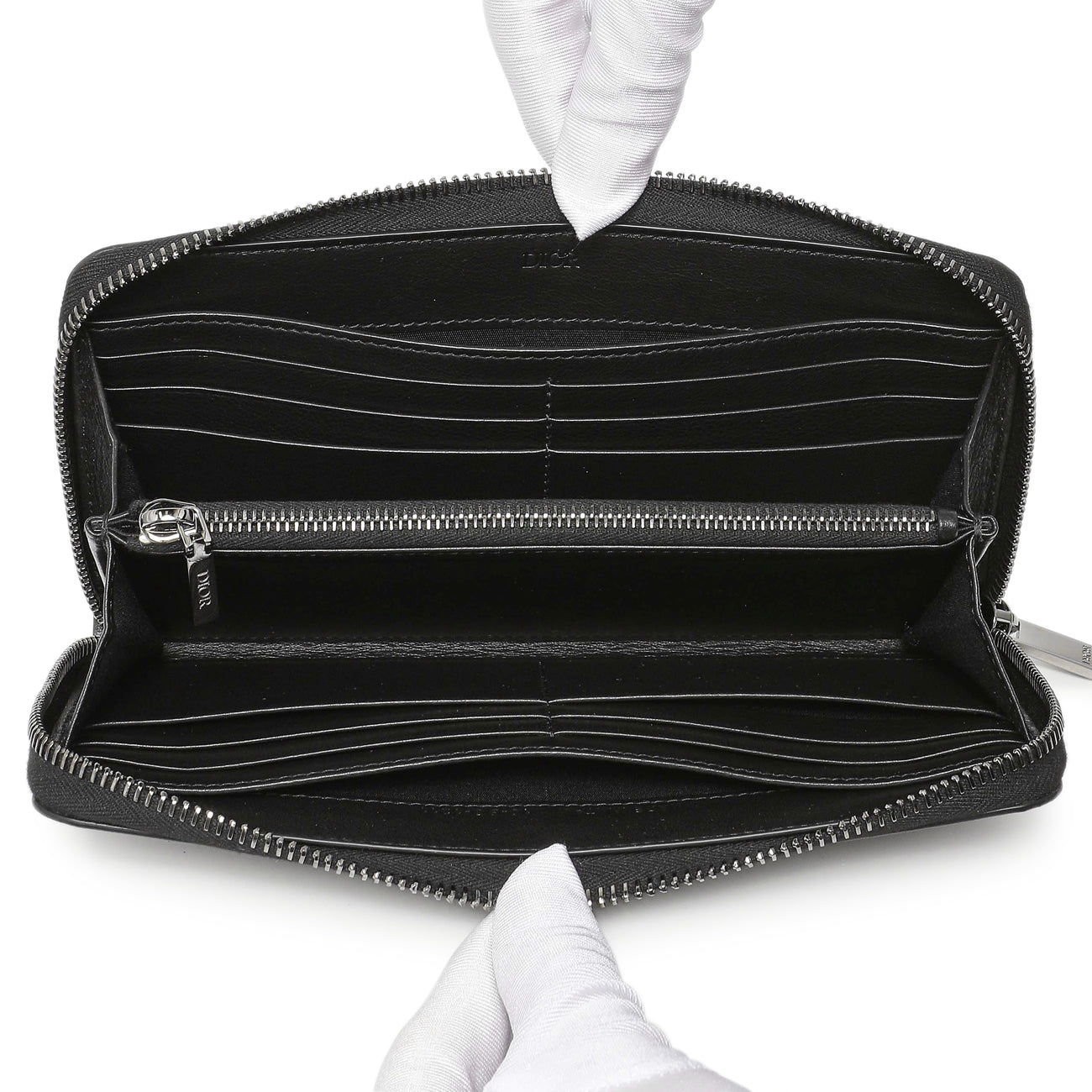 Exclusive Christian Dior Black CD Diamond Canvas Zipped Long Wallet — Top View