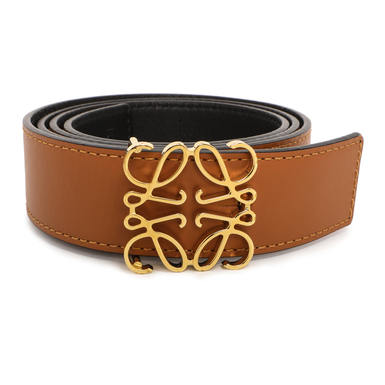 Exclusive Loewe Tan Black Calfskin Anagram Reversible Belt — Back View