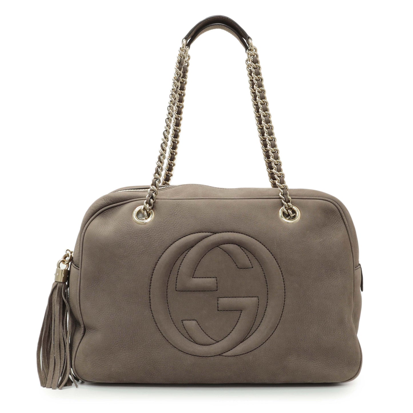 Exclusive Gucci Grey Vitello Range Medium Soho Bowler — Front View