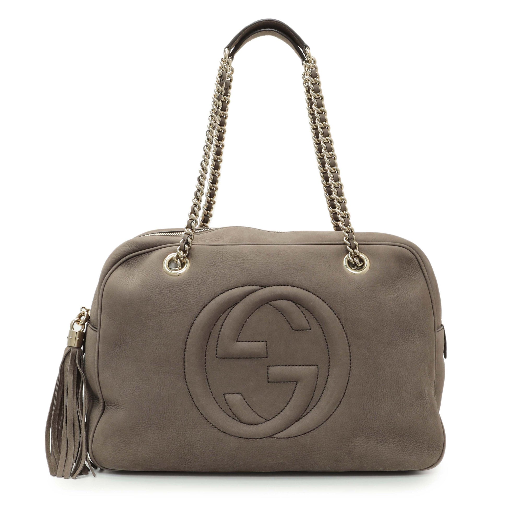 Exclusive Gucci Grey Vitello Range Medium Soho Bowler — Front View