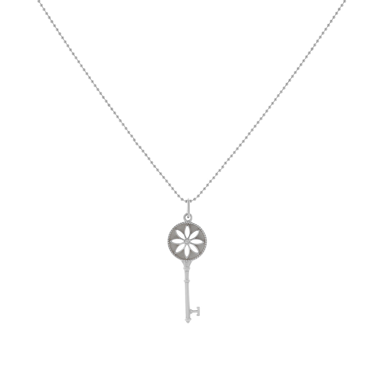 Exclusive Tiffany & Co. Sterling Silver Diamond Small Daisy Key Pendant — Front View