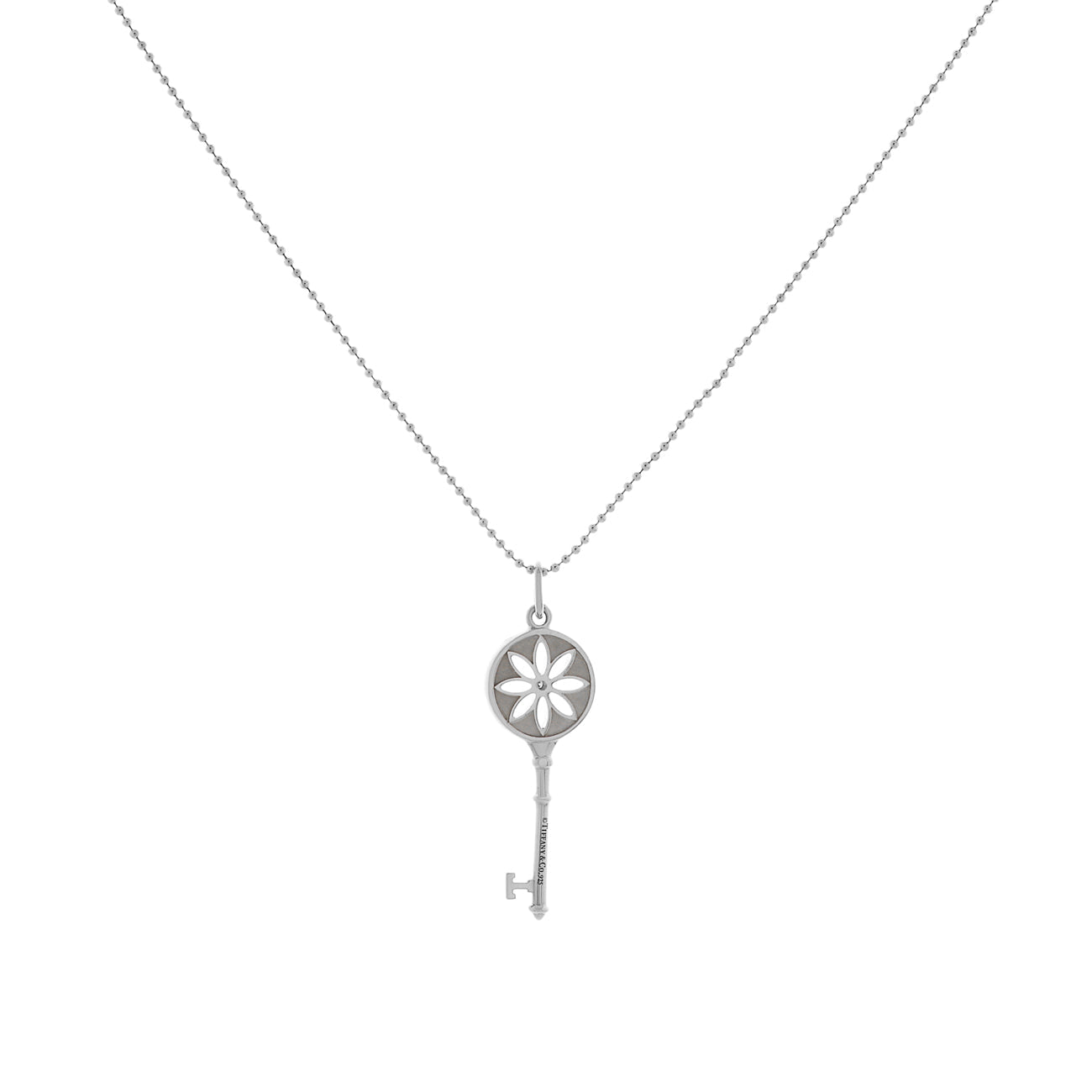 Exclusive Tiffany & Co. Sterling Silver Diamond Small Daisy Key Pendant — Side View