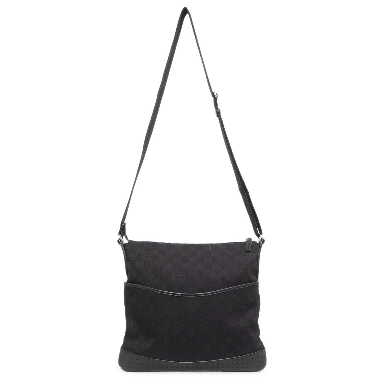 Exclusive Gucci Black Monogram Perforated Flat Messenger — Front View