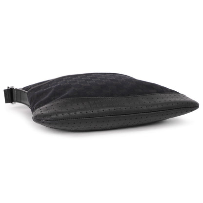 Exclusive Gucci Black Monogram Perforated Flat Messenger — Top View