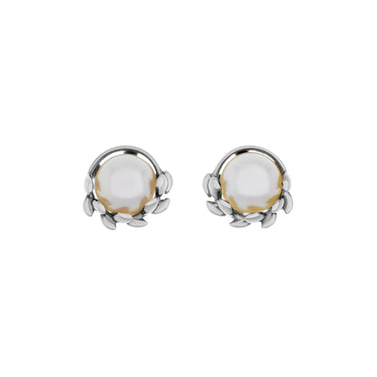 Exclusive Tiffany & Co. Sterling Silver Pearl Paloma Picasso Olive Leaf Stud Earrings — Front View
