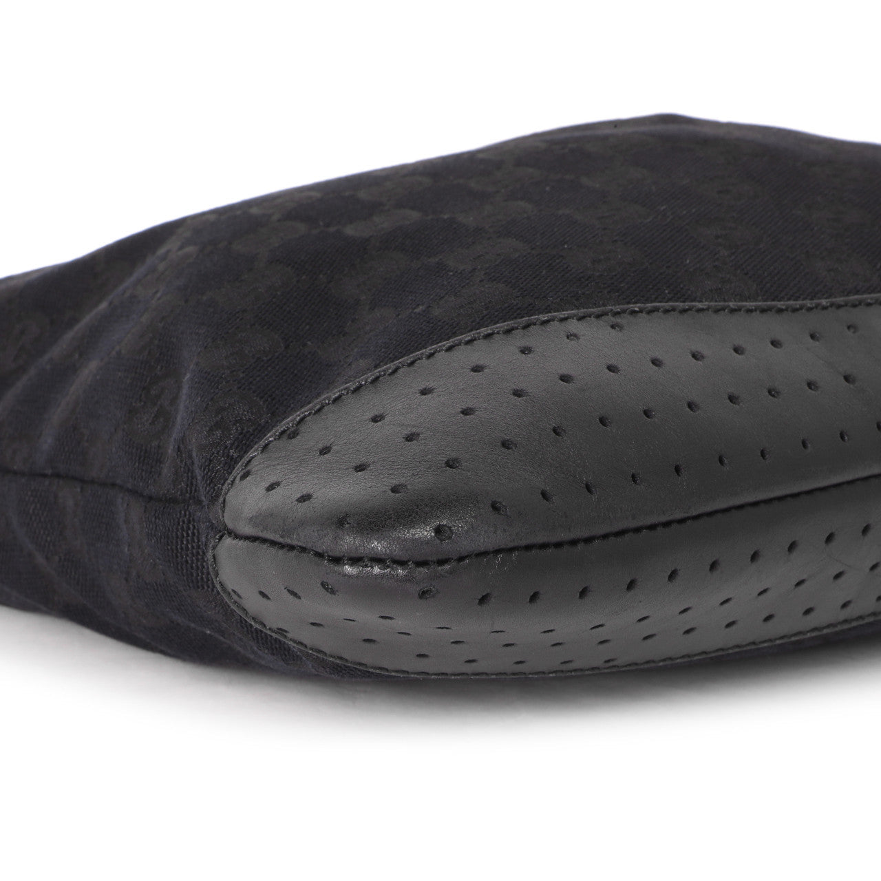 Exclusive Gucci Black Monogram Perforated Flat Messenger — Detail View