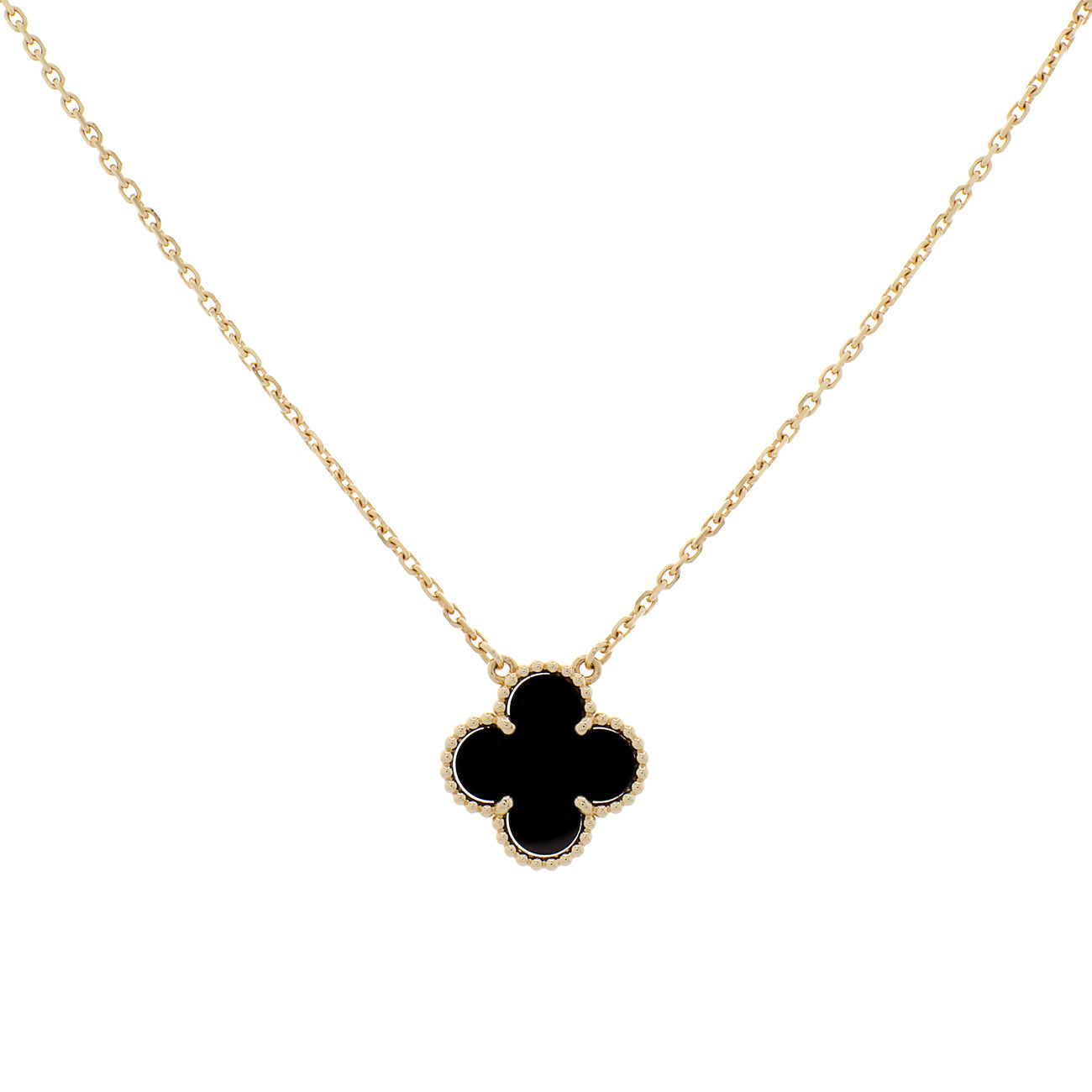 Exclusive Van Cleef & Arpels 18K Yellow Gold & Onyx Vintage Alhambra Pendant — Front View