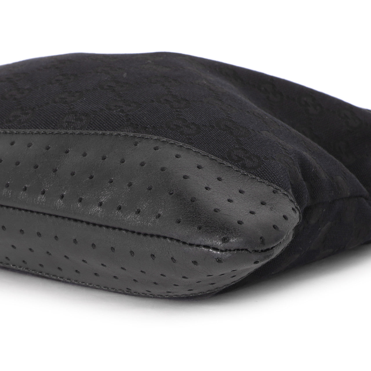 Exclusive Gucci Black Monogram Perforated Flat Messenger — Lifestyle View