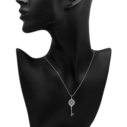 Exclusive Tiffany & Co. Sterling Silver Diamond Small Daisy Key Pendant — Detail View
