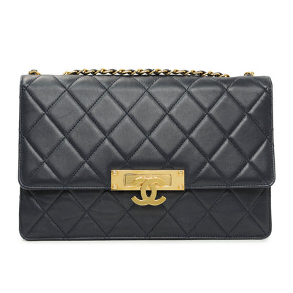 Exclusive Chanel Navy Quilted Lambskin Large Golden Class Flap — Front View