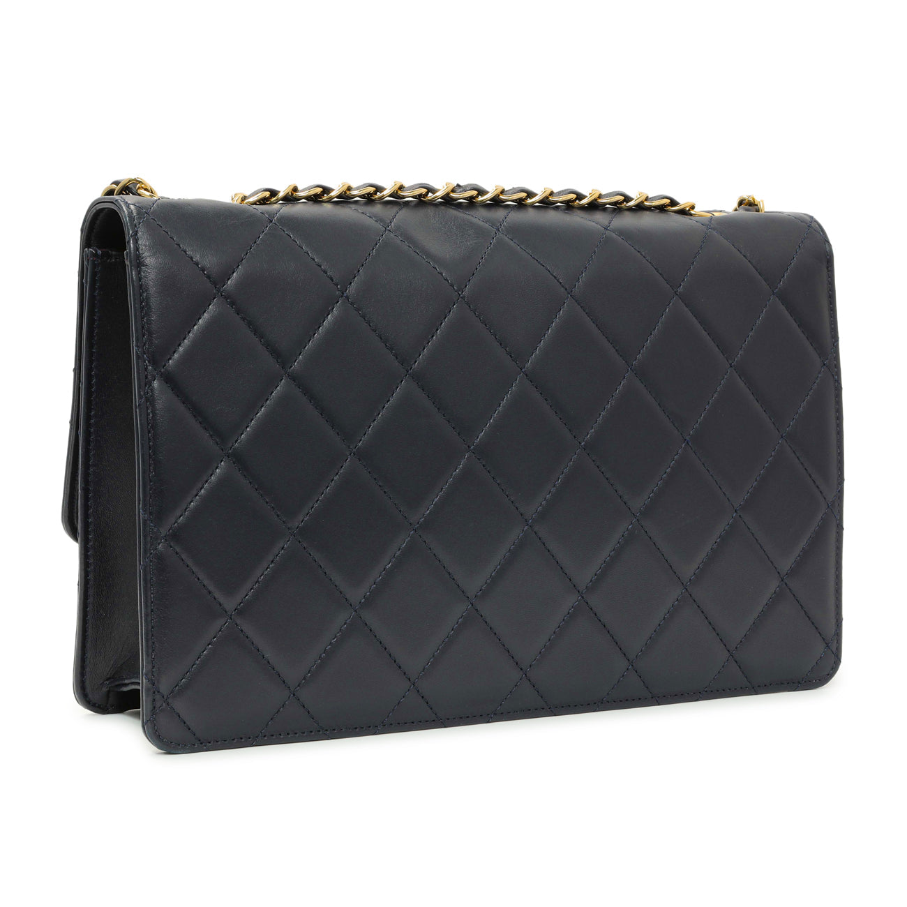 Exclusive Chanel Navy Quilted Lambskin Large Golden Class Flap — Side View