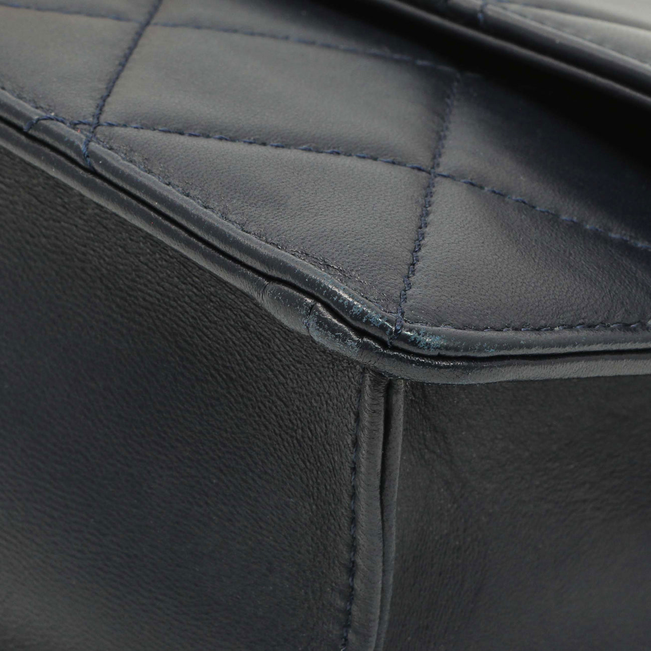 Exclusive Chanel Navy Quilted Lambskin Large Golden Class Flap — Detail View