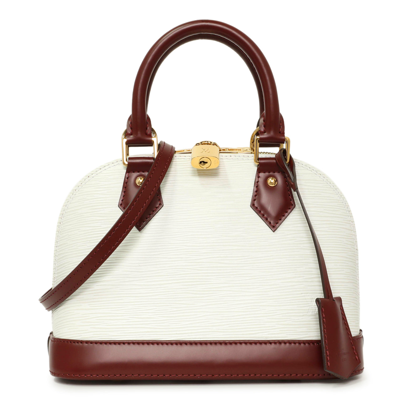 Exclusive Louis Vuitton White/Burgundy Epi Alma BB — Front View