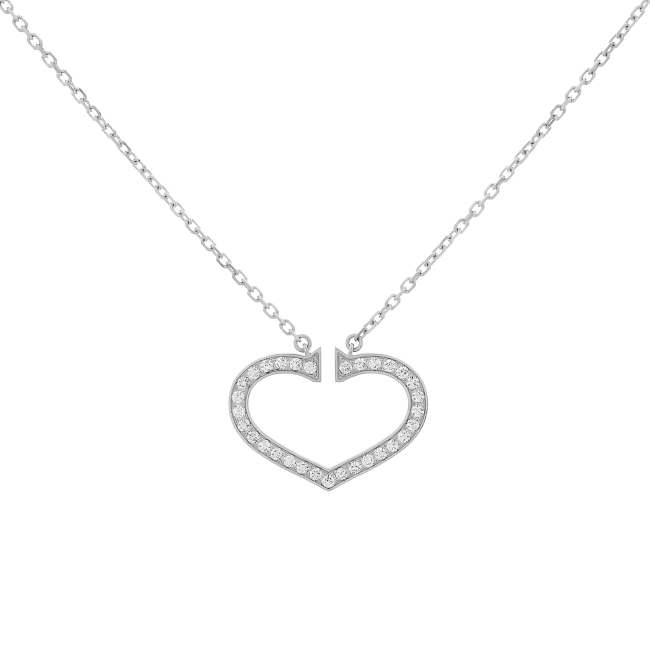 Exclusive Cartier 18K White Gold Diamond Large Hearts and Symbols Pendant Necklace — Front View