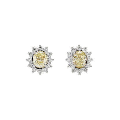 Exclusive 18K White Gold 0.58 Carat Fancy Yellow Diamond Earrings — Front View